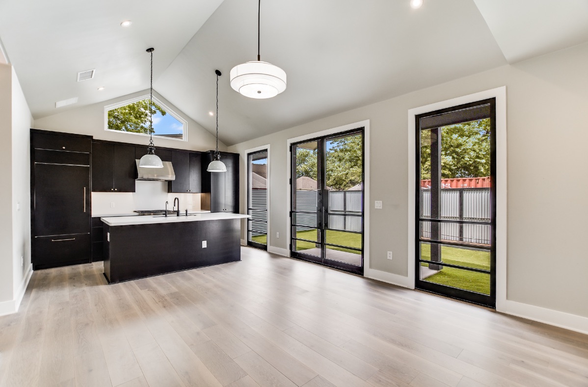 Open concept kitchen and living area in custom Austin ADU